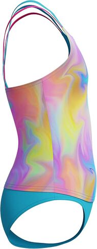 Speedo Girls' Standard Swimsuit Two Piece Tankini Thin Strap, Wavy Enamel Blue in Saudi Arabia