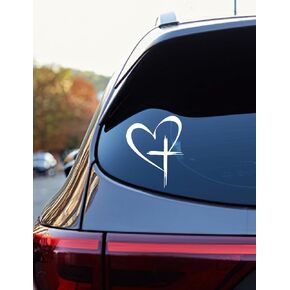 Hope Faith Love Heart Car Decal Stickers, Jesus Cross Vinyl Sticker for Car Windows, Tablets, Laptops, Water Bottles (Family Jesus Fish White)