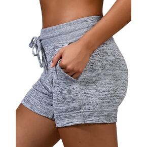 90 Degree By Reflex Soft and Comfy Activewear Lounge Shorts with Pockets and Drawstring for Women - Heather Charcoal - 1X in Kuwait
