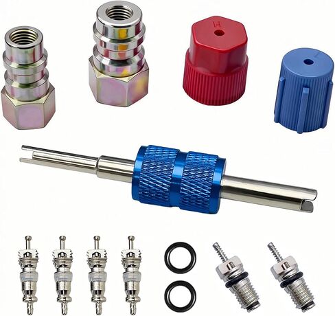 R12 to R134A AC Retrofit Fitting Adapter Kit, R12 R22 to R134A High/Low Fitting Port Retrofit 1/4’’ to 7/16"-20 UNF Conversion Adapter,Fits for AC Air Conditioner Refrigerant in Kuwait