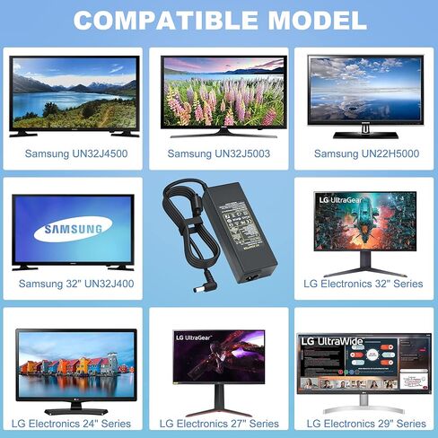 شاحن تلفزيون بتيار مستمر 19 فولت لجهاز ال جي الكترونيكس 19 انش 20 انش 22 انش 23 انش 24 انش 27 انش شاشة LED LCD عريضة HD 24M47H-P 24MP55HQ، سامسونج 32 انش J5205 J5003 H5000 UN33 2J400 0 UN32J4000AF in Kuwait