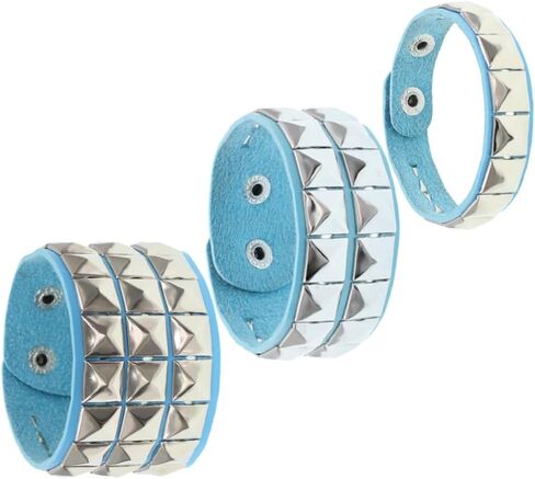 TURTLEDOVE Punk Bracelet for Men Women - Goth Black Leather Wristband with Metal Studded - Spike Rivets Cuff Bangle (3 Studded Bracelet) in Kuwait