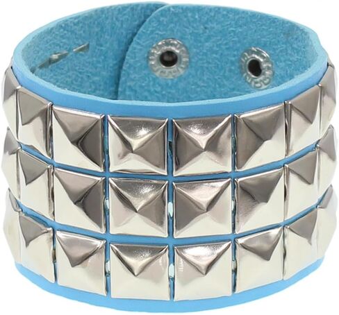 TURTLEDOVE Punk Bracelet for Men Women - Goth Black Leather Wristband with Metal Studded - Spike Rivets Cuff Bangle (3 Studded Bracelet) in Kuwait