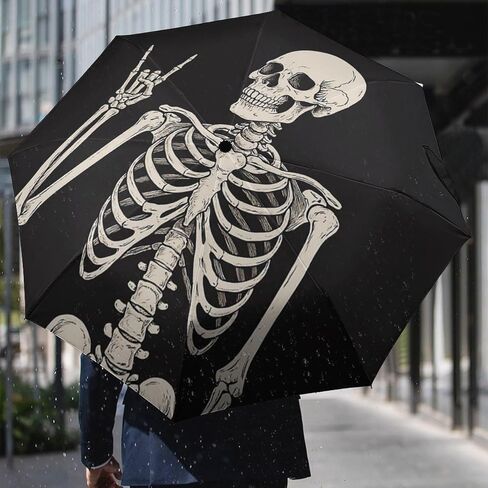 Skull Travel Umbrella Rock And Roll Skeleton Bone Windproof Compact Automatic Open/Close Folding Rain Umbrellas Sugar Candy Skull Day of Dead Collapsible Auto Portable Umbrella for Women Girls Kids in Kuwait