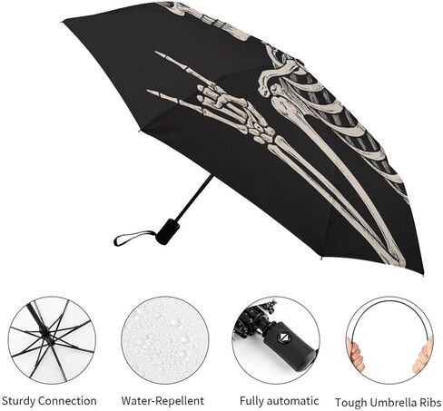 Skull Travel Umbrella Rock And Roll Skeleton Bone Windproof Compact Automatic Open/Close Folding Rain Umbrellas Sugar Candy Skull Day of Dead Collapsible Auto Portable Umbrella for Women Girls Kids in Kuwait