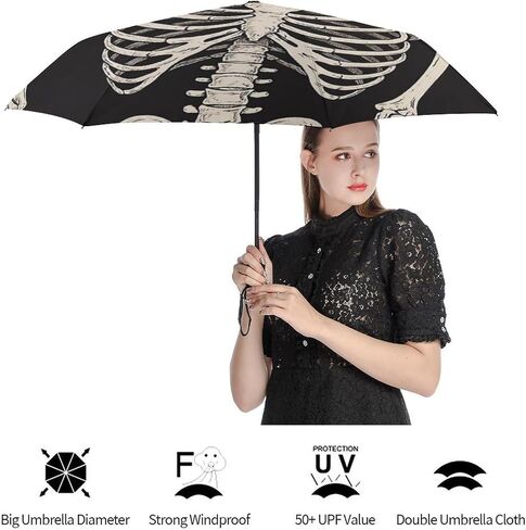 Skull Travel Umbrella Rock And Roll Skeleton Bone Windproof Compact Automatic Open/Close Folding Rain Umbrellas Sugar Candy Skull Day of Dead Collapsible Auto Portable Umbrella for Women Girls Kids in Kuwait