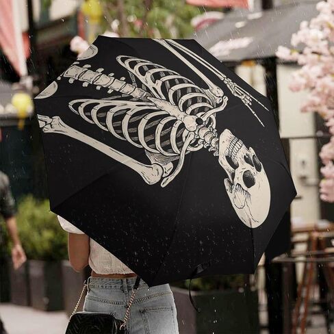 Skull Travel Umbrella Rock And Roll Skeleton Bone Windproof Compact Automatic Open/Close Folding Rain Umbrellas Sugar Candy Skull Day of Dead Collapsible Auto Portable Umbrella for Women Girls Kids in Kuwait