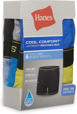 Hanes Boys' Underwear, Cool Comfort Stretch Mesh Boxer Briefs, 6-Pack, Blue Gray Assorted, XX-Large in Saudi Arabia