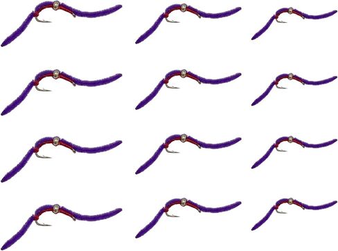 Feeder Creek Fly Fishing Assortment - Bead Head Pink San Juan Worm - 3 Size Variety in Size 10, 12, and 14-4 of Each Size - Great for Trout, Bass, Salmon and All Freshwater Fish in Kuwait