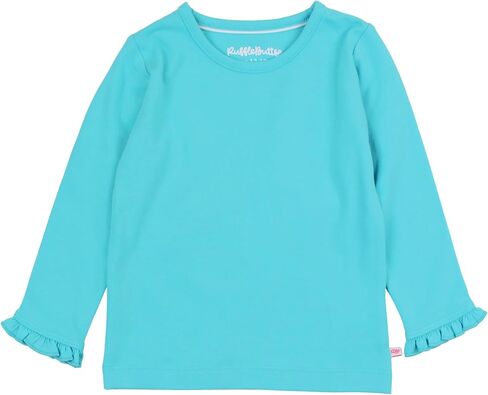 RuffleButts Baby/Toddler Girls Knit Ruffle Tee - Long Sleeve T-Shirt | 51% Cotton 49% Modal, Breathable Fabric, Athletic Fit, Layering Undershirt, Yoga Or Gym Wear, Machine Wash in Saudi Arabia