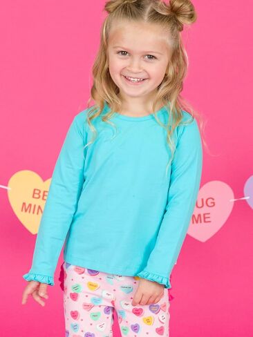 RuffleButts Baby/Toddler Girls Knit Ruffle Tee - Long Sleeve T-Shirt | 51% Cotton 49% Modal, Breathable Fabric, Athletic Fit, Layering Undershirt, Yoga Or Gym Wear, Machine Wash in Saudi Arabia