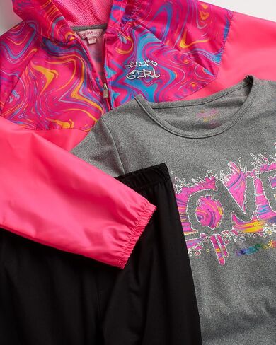 مجموعة السراويل الضيقة للفتيات من dELiA*s - سترة واقية من الرياح مكونة من 3 قطع، وتي شيرت، وبنطلون ضيق (7-16) in Kuwait