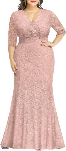 Women's Plus Size Wedding Prom Gown Evening Party Bridesmaid Floral Lace Long Wrap V Neck Mermaid Dress in Saudi Arabia