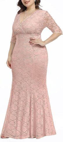 Women's Plus Size Wedding Prom Gown Evening Party Bridesmaid Floral Lace Long Wrap V Neck Mermaid Dress in Saudi Arabia