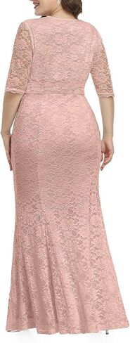 Women's Plus Size Wedding Prom Gown Evening Party Bridesmaid Floral Lace Long Wrap V Neck Mermaid Dress in Saudi Arabia