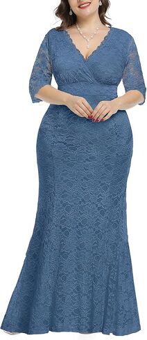 Women's Plus Size Wedding Prom Gown Evening Party Bridesmaid Floral Lace Long Wrap V Neck Mermaid Dress in Saudi Arabia