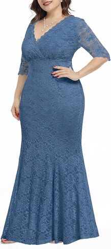 Women's Plus Size Wedding Prom Gown Evening Party Bridesmaid Floral Lace Long Wrap V Neck Mermaid Dress in Saudi Arabia