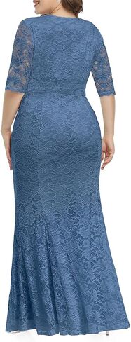 Women's Plus Size Wedding Prom Gown Evening Party Bridesmaid Floral Lace Long Wrap V Neck Mermaid Dress in Saudi Arabia