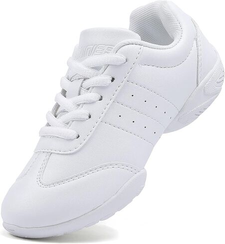 BAXINIER Girls White Cheerleading Dance Shoes Athletic Training Tennis Breathable Youth Competition Cheer Sneakers - White 2 Little Kid in Saudi Arabia