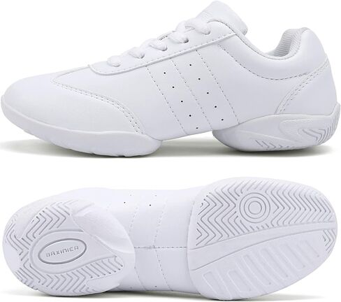 BAXINIER Girls White Cheerleading Dance Shoes Athletic Training Tennis Breathable Youth Competition Cheer Sneakers - White 2 Little Kid in Saudi Arabia