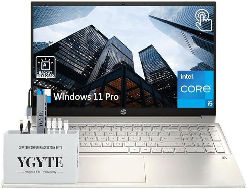HP Pavilion 15.6 Inch FHD Touchscreen Business Laptop, Intel Core i5-1135G7, Windows 11 Pro, 16GB RAM, 1TB SSD, Backlit Keyboard, Fingerprint Reader, WiFi 6, HDMI, Lunar Gold, PCM in Saudi Arabia