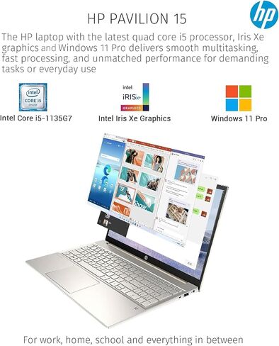 HP Pavilion 15.6 Inch FHD Touchscreen Business Laptop, Intel Core i5-1135G7, Windows 11 Pro, 16GB RAM, 1TB SSD, Backlit Keyboard, Fingerprint Reader, WiFi 6, HDMI, Lunar Gold, PCM in Saudi Arabia