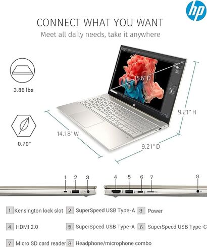 HP Pavilion 15.6 Inch FHD Touchscreen Business Laptop, Intel Core i5-1135G7, Windows 11 Pro, 16GB RAM, 1TB SSD, Backlit Keyboard, Fingerprint Reader, WiFi 6, HDMI, Lunar Gold, PCM in Saudi Arabia