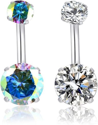 14G 316l Surgical Stainless Steel Belly Navel Button Rings with Dangling Sparkly AAA Cubic Zirconia, Screw Bar Design Body Piercing by HQLA (Pink) in Kuwait
