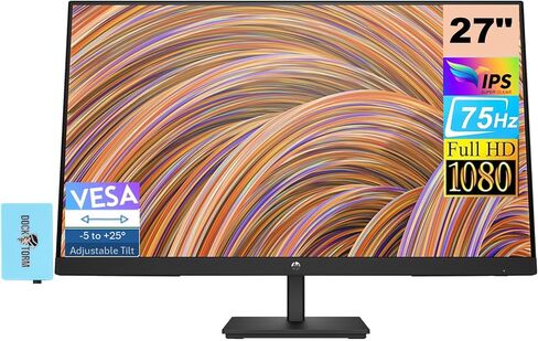 HP 27" FHD IPS (1920x1080) Monitor Bundle with Docztorm Dock, 75 Hz Refresh Rate, 1 HDMI 1.4, 1 Display Port 1.2, 1 VGA, Anti-Glare, Ideal for Office Work, Black (2023 Latest Model) in Saudi Arabia