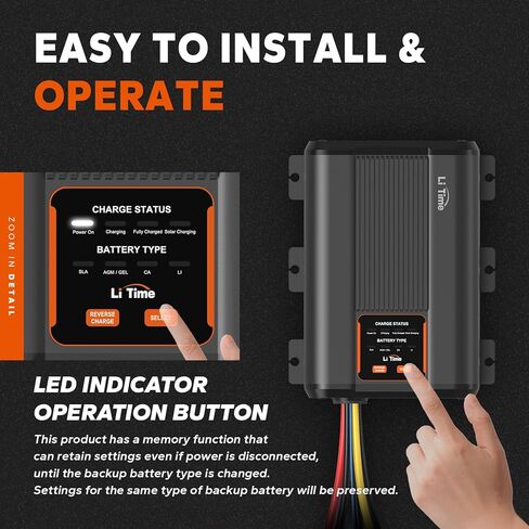LiTime 12V 40A DC-DC Dual Input Battery Charger with MPPT fit for 12V LiFePO4, Lead-Acid, SLA, Gel, AGM, Calcium Battery, Charger with Anderson Connector Reverse Charge for RVs Campers Trailers Boats in Kuwait