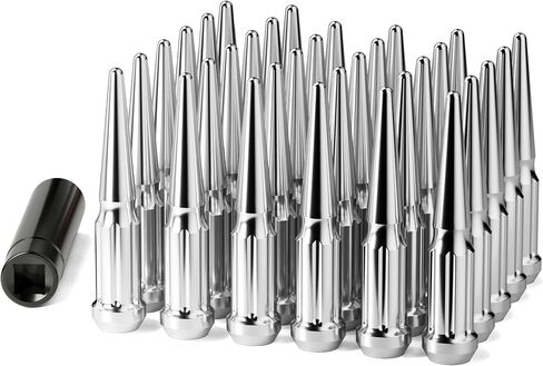 M14x1.5 Spike Lug Nuts 24 Pcs, Chrome Spiked Lug Nut with Spline Key for Chevy Silverado 1500 GMC Sierra Yukon Tahoe Ford F150, 14mm x1.5 Acorn Solid Metal Truck Lug Nut Wheel Accessories in Kuwait