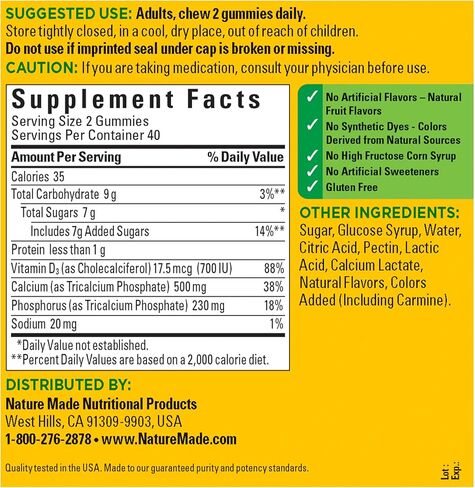 Nature Made Calcium Gummies 500 mg Per Serving with Vitamin D3, Dietary Supplement for Bone Support, 80 Gummies, 40 Day Supply in Saudi Arabia