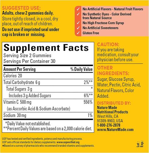 Nature Made Extra Strength Dosage Vitamin C 500 mg per serving, Dietary Supplement for Immune Support, 60 Gummies, 30 Day Supply in Saudi Arabia