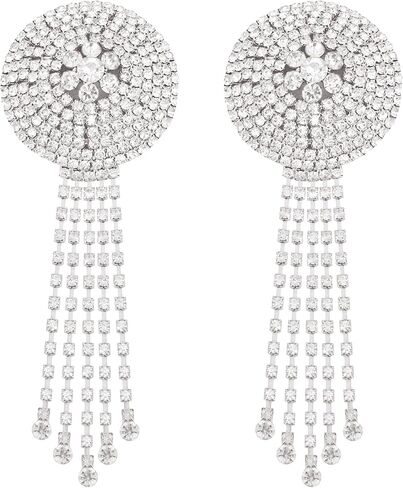 jascaela Women's Rhinestone Tassel Nipple Covers Reusable Adhesive Silicone Pasties Rave Breast Petals in Kuwait