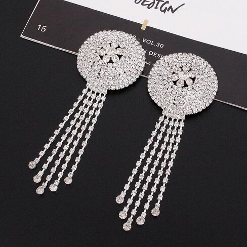 jascaela Women's Rhinestone Tassel Nipple Covers Reusable Adhesive Silicone Pasties Rave Breast Petals in Kuwait