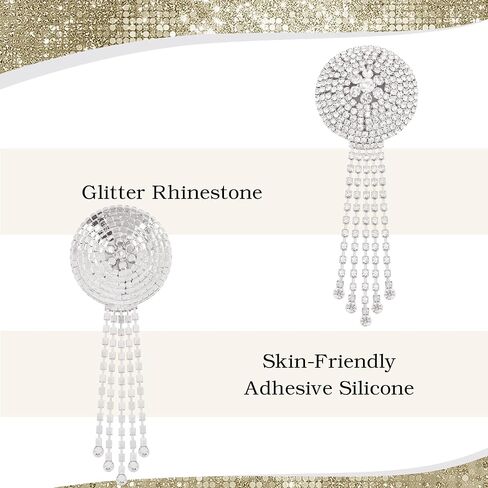 jascaela Women's Rhinestone Tassel Nipple Covers Reusable Adhesive Silicone Pasties Rave Breast Petals in Kuwait