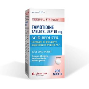 Glenmark Original Strength Famotidine Tablets, 10 mg, Acid Reducer for Heartburn Relief, 200 Count in Kuwait