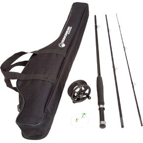 3-Piece Fly Fishing Rod and Reel Combo Starter Kit - 97-Inch Collapsible Fiberglass and Cork Fishing Pole with Case and Accessories by Wakeman (Black) in Kuwait