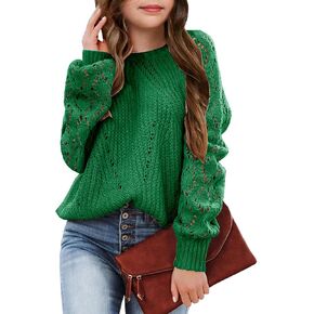 Girls Crochet Long Sleeve Crewneck Pullover Sweaters Kids Fall Winter Knit Jumper Tops