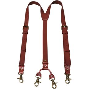 MUNION Leather Mens Suspenders Heavy Duty Y Design Adjustable with 4 Metal Snap Hooks Vintage Mens Suspenders Braces Big and Tall Groomsmen Gift for Wedding, Red Red Brown Suspenders for Men in Saudi Arabia
