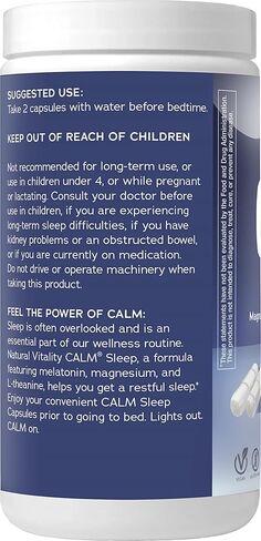 Natural Vitality Calm Sleep Magnesium Supplement, Melatonin & Magnesium Citrate, Sleep Aid Capsules, Gluten Free, Vegan, Non-GMO, Helps The Body Ease Into Sleep, 120 Capsules in Kuwait