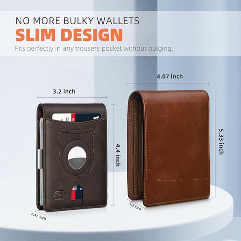 Zitahli Men's Wallets Airtag Holder Slim Rfid Leather with Gift Box in Kuwait