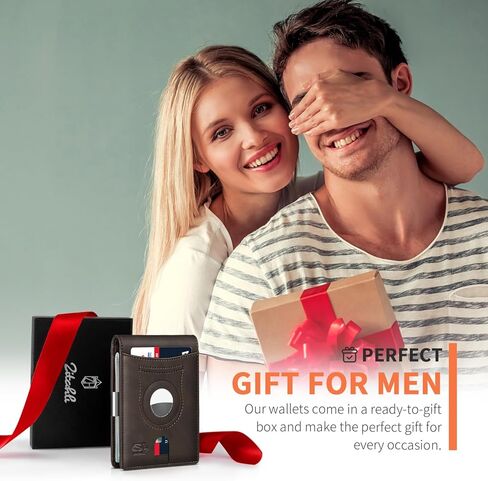 Zitahli Men's Wallets Airtag Holder Slim Rfid Leather with Gift Box in Kuwait