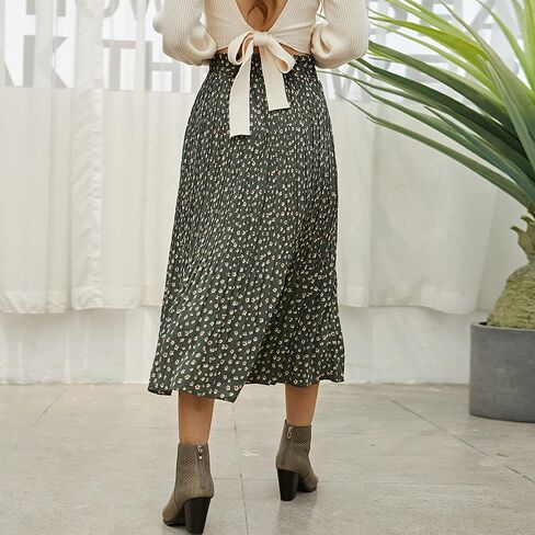 Exlura Womens High Waist Polka Dot Pleated Skirt Midi Swing Skirt with Pockets Red Large in Kuwait
