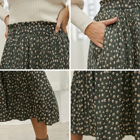 Exlura Womens High Waist Polka Dot Pleated Skirt Midi Swing Skirt with Pockets Red Large in Kuwait