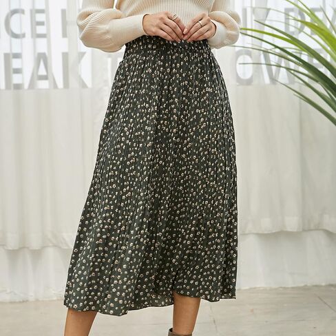 Exlura Womens High Waist Polka Dot Pleated Skirt Midi Swing Skirt with Pockets Red Large in Kuwait