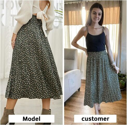 Exlura Womens High Waist Polka Dot Pleated Skirt Midi Swing Skirt with Pockets Red Large in Kuwait