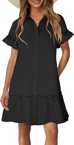 فساتين الصيف النسائية من CCTOO كاجوال برقبة على شكل حرف V وأزرار سفلية 3/4 كم فستان فضفاض بطبعة زهور in Kuwait