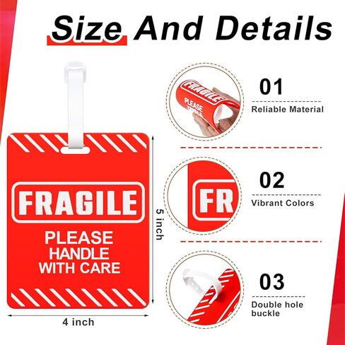 Barydat 6 Pcs Fragile Luggage Tags for Suitcases 5 x 4 Inches Bright Travel Bag Tag Glitter Luggage Tag for Women Men Luggage Suitcase Travel Bag in Kuwait