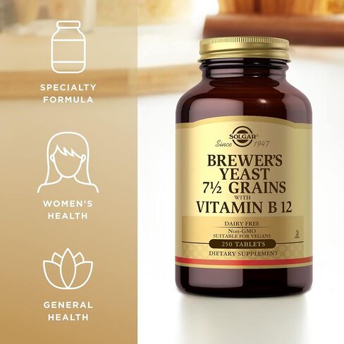 Solgar Brewer's Yeast 7 ½ Grains with Vitamin B12 - 250 Tablets, Pack of 2 - Non-GMO, Vegan, Dairy Free, Kosher - 82 Total Servings in Saudi Arabia